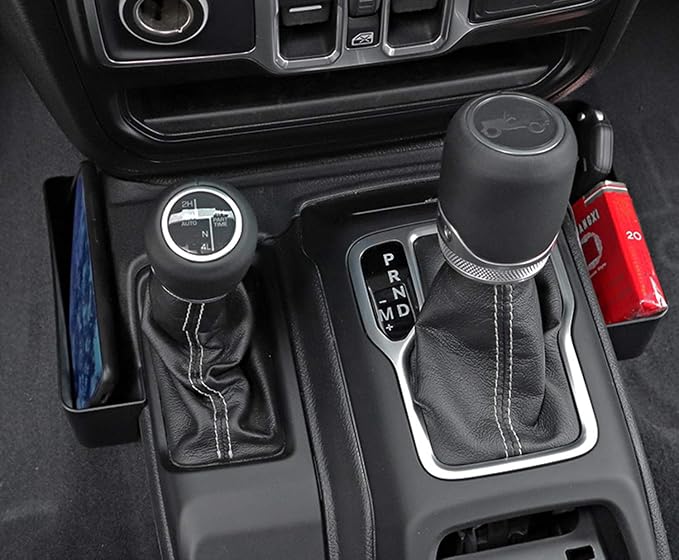 YOCTM Gear Shifter Console Side Storage Box Compatible with 2018-2025 Jeep Wrangler JL JLU Rubicon Sport Sahara Gladiator JT Shifter Side Tray Interior Accessories Black Fits 4Door