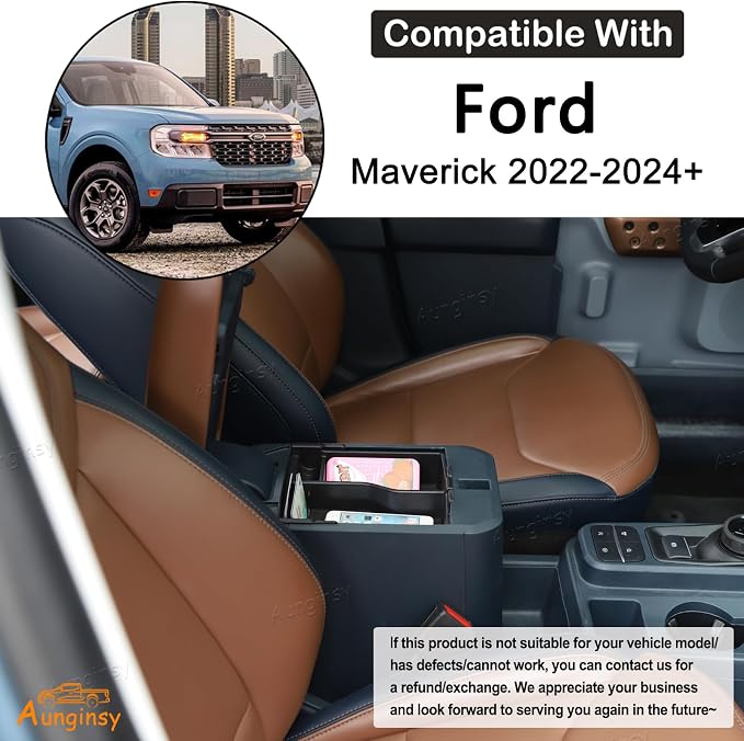 Aunginsy 2 Layers Armrest Box Storage Box Compatible with Ford Maverick 2022-2024 Pickup Truck Center Console Organizer Tray Double Armrest Storage Accessory Container Storage Insert ABS Accessories