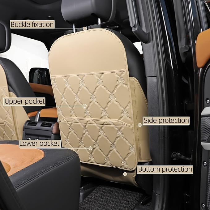 TAIKOO Seat Back Protector w/Dual Pockets,Guards Seats from Kicks & Scuffs | Keeps seat backs looking new for a long time. Easy to install and clean. 2-piece set, size: 30in × 18in × 0.2in