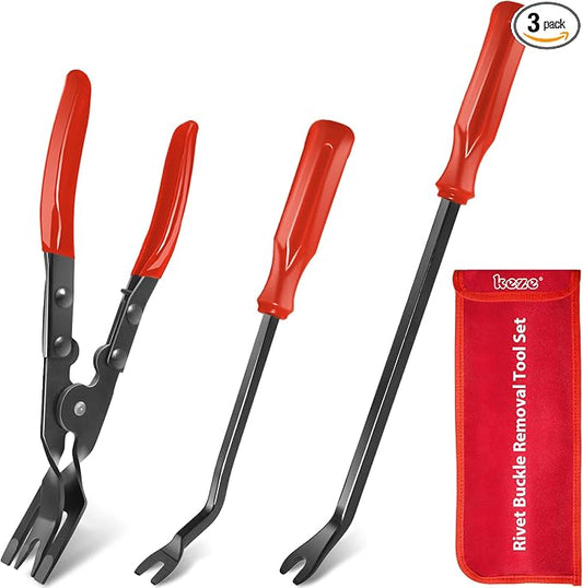 Keze 3 Pcs Auto Clip Pliers Set and Fastener Remover,Car Trim Rivet Removal Pry Tool Repair Kit with Storage Bag for Automotive Door Panel,Upholstery,Dashboard,Plastic Fasteners