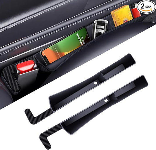 2PCS Car Seat Gap Filler, Anti-Drop Vehicle Console Crevice Blocker with 2 Storage Areas, Seat Side Seam Organizer Plug from Droping, Universal Automotive Interior Accessories(Black)