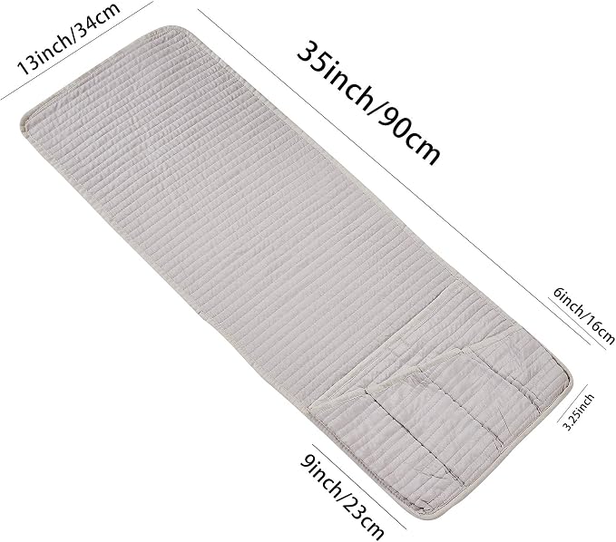 Brilliant Sunshine Light Beige Couch Armrest Organizer, 1/2" Channel Quilted, Armchair Caddy for Sofa Recliner, Washable Remote Control Holder, Storage for Magazine, Tablet, Phone, iPad (35"×13")
