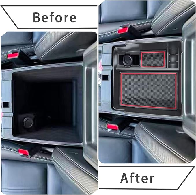EDBETOS Center Console Organizer Tray Compatible with Nissan Frontier 2022 2023 2024 2025 2026 Pickup Truck Accessories Interior Armrest Storage Box Insert Tray, USB Cable Hole, ABS Material, Red