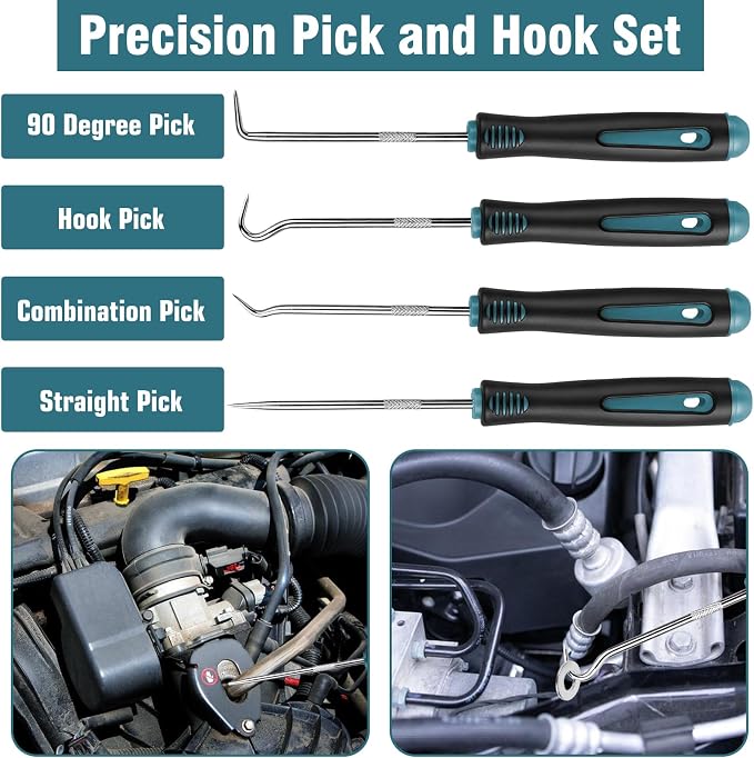 Aleric 9 Pcs Auto Trim Removal Tool Kit - Plastic Pry Tool for Door Panel Dashboard Clip Remover, Fasteners Remover, Car Trim Removal Tool Kit with Precision Hook and Pick Set for Automotive
