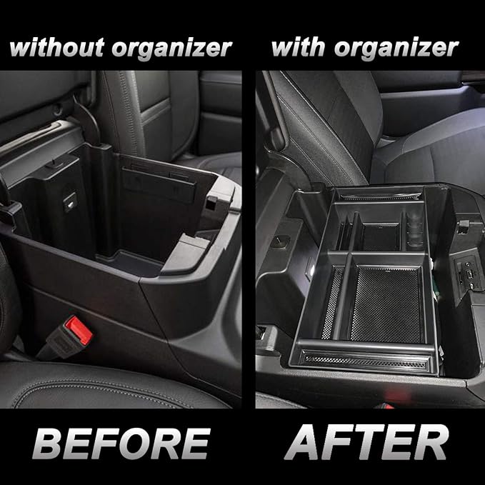 JKCOVER Center Console Organizer Tray Compatible with (2019-2024 2025) Chevy Silverado 1500/GMC Sierra 1500 and 2020-2025 Silverado/Sierra 2500/3500 HD - Full Console w/Bucket Seats ONLY，Black trim