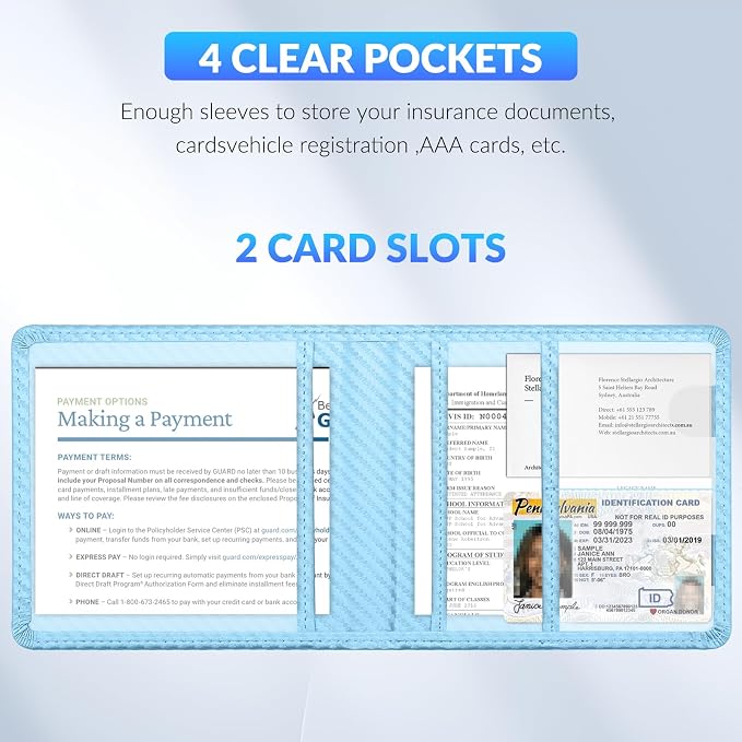 Car Registration and Insurance Card Holder，Vehicle Glove Box Car Organizer，Accessories Case for Storing Driving Licences, Cards, Documents