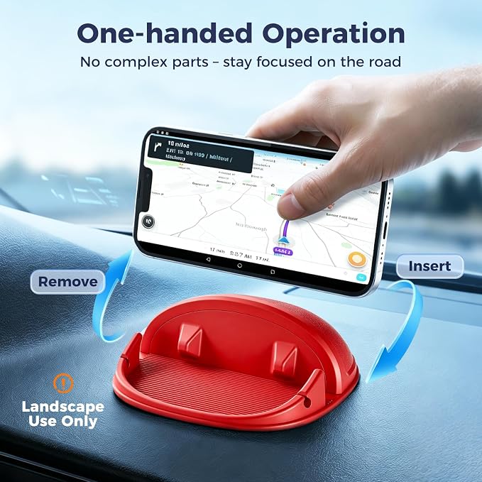 Loncaster Car Phone Holder, Car Phone Mount Silicone Car Pad Mat for Various Dashboards, Slip Free Desk Phone Stand Compatible with iPhone, Samsung, Android Smartphones, GPS Devices and More (Red)