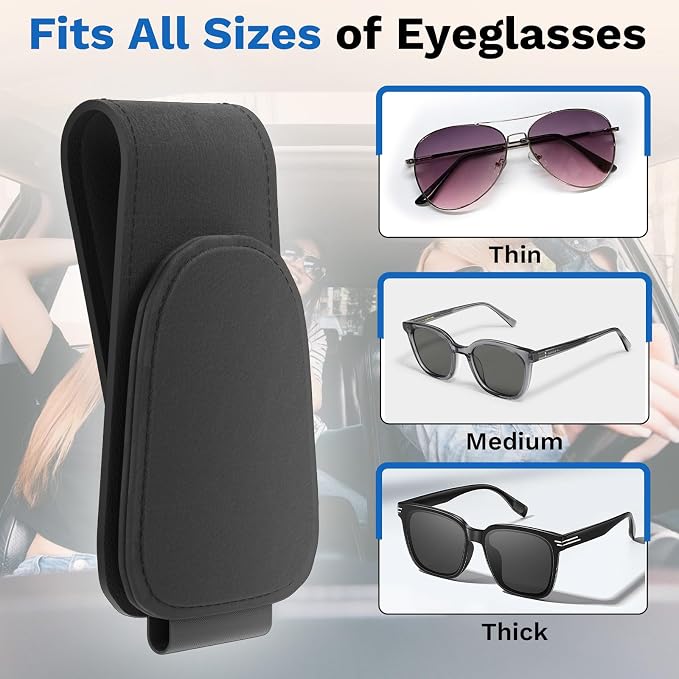 BFXM Sunglass Holder for Car, Car Accessories Interior, Leather Clip Magnetic Car Sunglass Holder, Cars Sun Visor Ticket Card Clip, Universal Truck Accessories (Black)