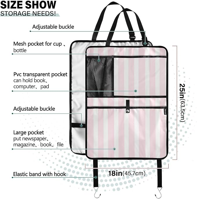 Pink and White Stripes 1 Pack Backseat Car Organizer with Storage Pockets Seat Back Organizers for Kids Kick Mats Backseat Protector Automotive