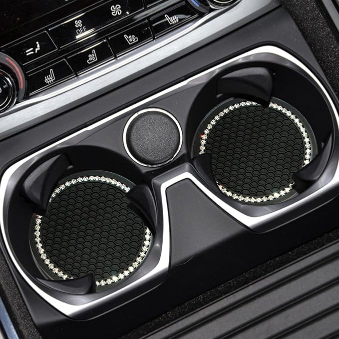 10 Pcs Bling Car Interior Accessories - Universal Headrest Hooks, Start Button Rings, Coasters and Cup Holder Inserts