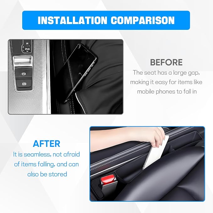 2PCS Car Seat Gap Filler Organizer, Car Seat Organizer, Multifunctional Seat Gap Storage Box for Phone Key, Fill The Gap & Stop Things from Dropping, Universal for Most Vehicles (Black)