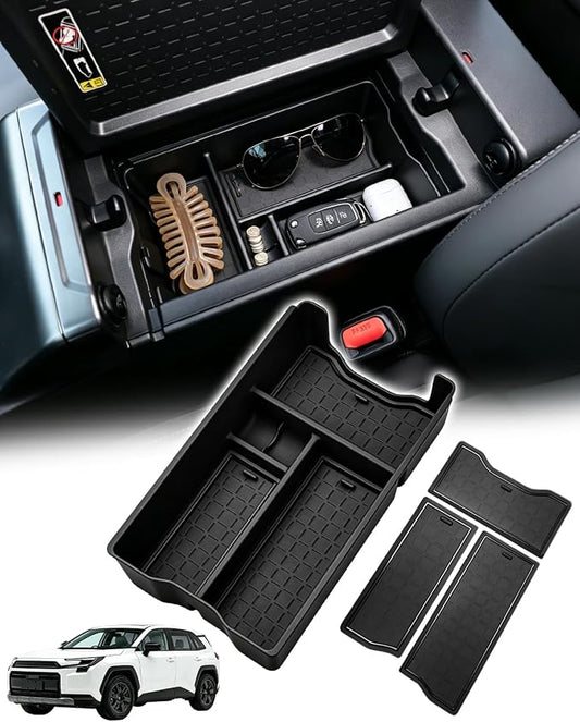 Center Console Organizer Tray for 2026 Toyota RAV4, 2026 RAV4 Accessories Armrest Storage Box Insert Tray, 6th Gen Interior Accessories Custom Fit Organizer with 3 Silicone Non-Slip Mats