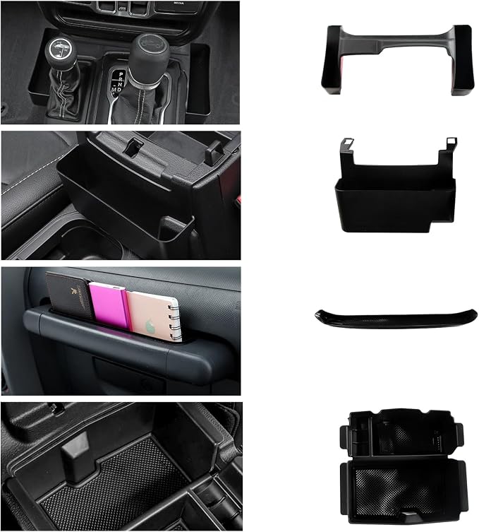 4PCS Center Console Organizer Storage Box Fits 2018-2023 for Jeep Wrangler JL JLU & Gladiator JT Gear Shift Console Tray Organizer, Hanging Armrest Storage Box, Co-Pilot Organizer