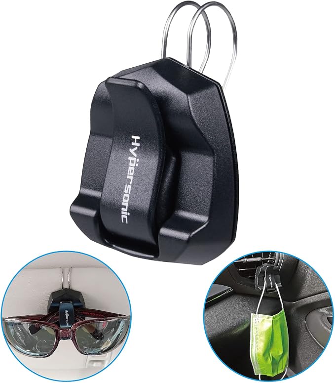 Hypersonic Glasses Holder for Car and Truck Eyeglass Visor Clip Air Vent Sunglass Holder Mask Hanger Plastic Black