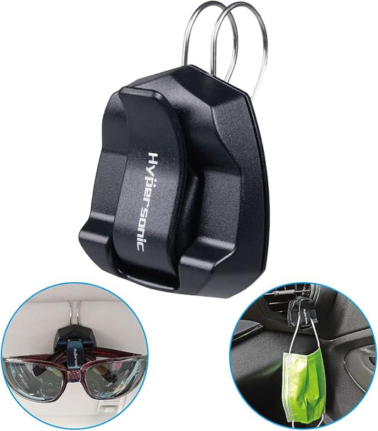Hypersonic Glasses Holder for Car and Truck Eyeglass Visor Clip Air Vent Sunglass Holder Mask Hanger Plastic Black