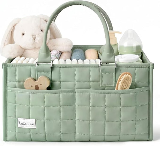 Baby Diaper Caddy Organizer, Portable Nursery Storage Basket with Handle for Newborn Boy or Girl, Gift for Baby Shower Essentials, Registry Must Have Bag, Caddie Car Organizer, Green