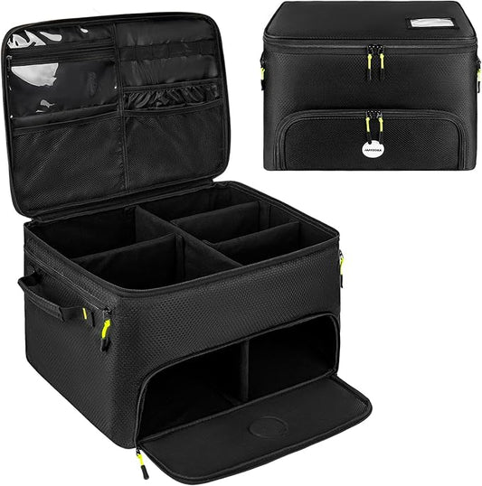 Golf Trunk Organizer, 2 Layers Golf Accessories Bag for Men, Waterproof Car Golf Storage Organizer with Compartment for 2 Pairs of Shoes, Golf Gifts for Men Women, Black