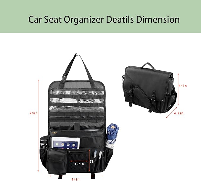 ECWKVN Car Front Seat Organizer for Law Enforcement – Portable Passenger Seat Storage with Laptop & Tablet Holder, Stabilizing Straps, and Car Office Organizer for Trucks, Black