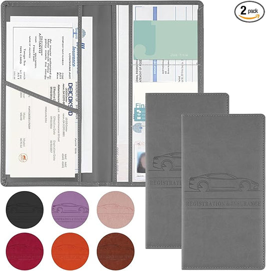 JUSTTOP 2Pack Car Registration and Insurance Holder,Car Document Holder for Cards License with Magnetic Shut,Vehicle Glove Box Car Organizer for Documents, Cards, License(Gray)