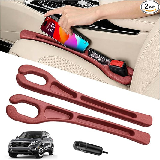 Car Seat Gap Filler Organizer 2Pcs,Car Accessories with Safety Hammer,2 in 1 No Drop Seat Guard with Storage Slot for Phone,Keys,Universal Interior Gap Filler for Cars SUV Truck,Red