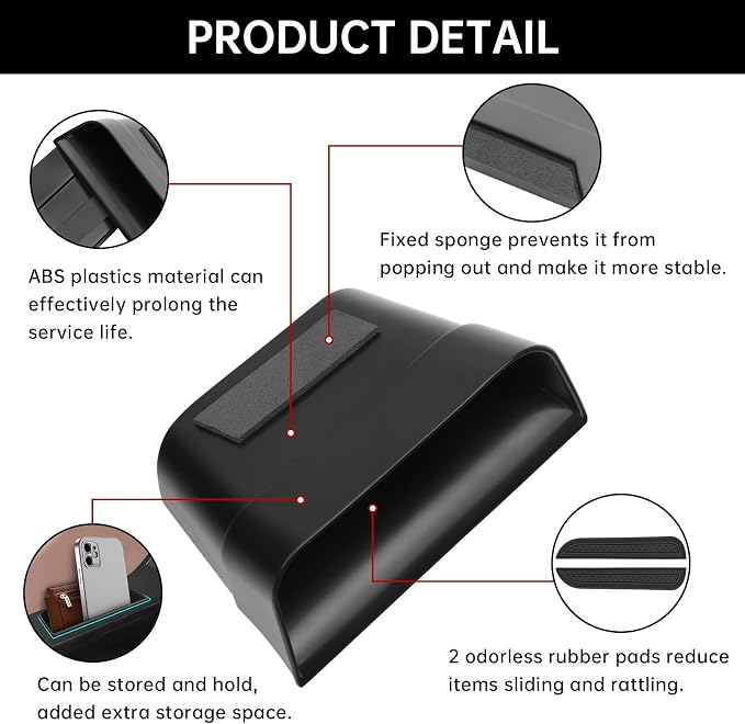 4PCS Door Grab Tray Door Organizer for Ford Explorer 2020 2021 2022 2023 2024 Front and Rear Accessories Phone Holder Container Handle Pocket Storage Box ABS Plastic, Black Mat