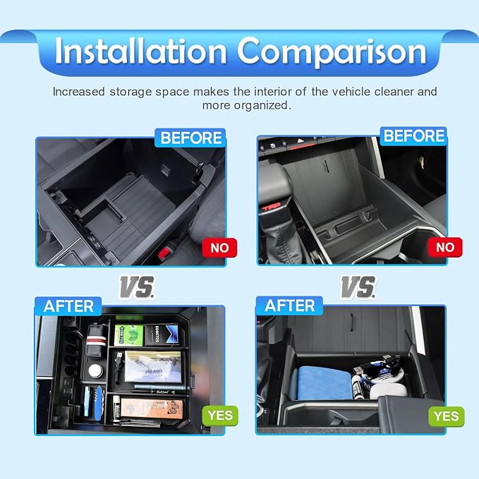 EDBETOS 2PCS/Set Center Console Organizer Compatible with 2022 2023 2024 2025 2026 Toyota Tundra Accessories Armrest Secondary Storage Box Middle Insert Tray (Not for The Console w/Safe)