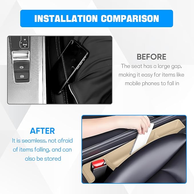 2PCS Car Seat Gap Filler Organizer, Car Seat Organizer, Multifunctional Seat Gap Storage Box for Phone Key, Fill The Gap & Stop Things from Dropping, Universal for Most Vehicles (Beige)
