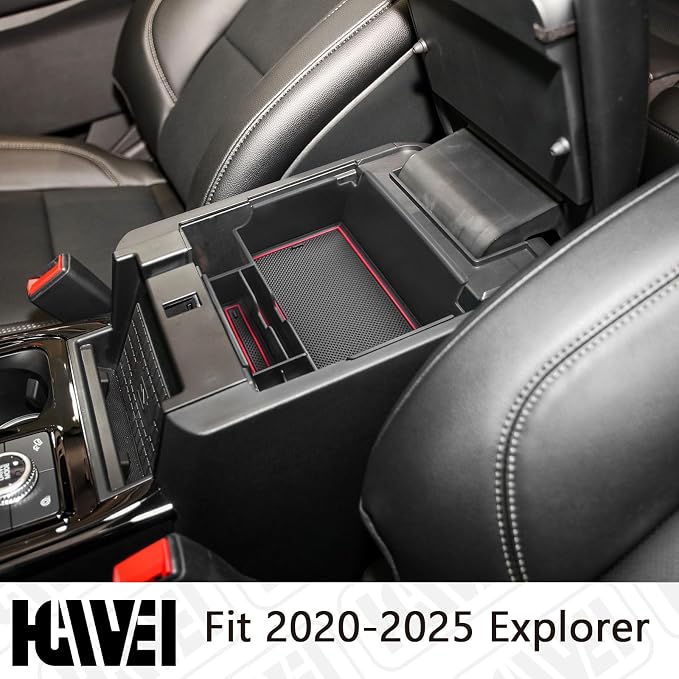 HGWEI Center Console Organizer Compatible with Ford Explorer 2020 2021 2022 2023 2024 2025 2026 Interior Accessories, Coin Holder Armrest Secondary Storage Box Container Insert Divider Tray, Red