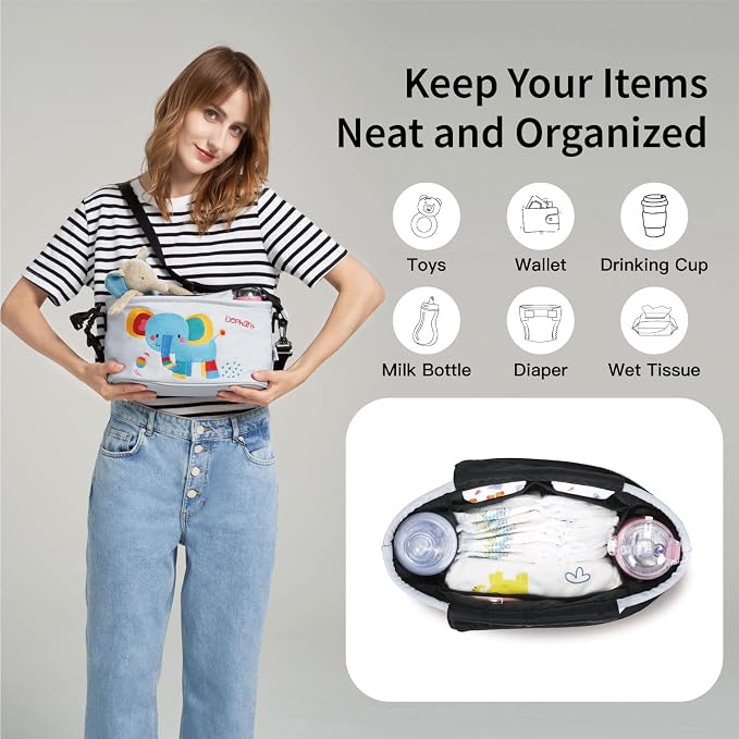 Stroller Organizer Diaper Bag Stroller Accessories Pack with Drink Holders and Zipped Pockets for Baby Stroller, Car, Shopping Cart. Fits All Major Strollers (Leopard)