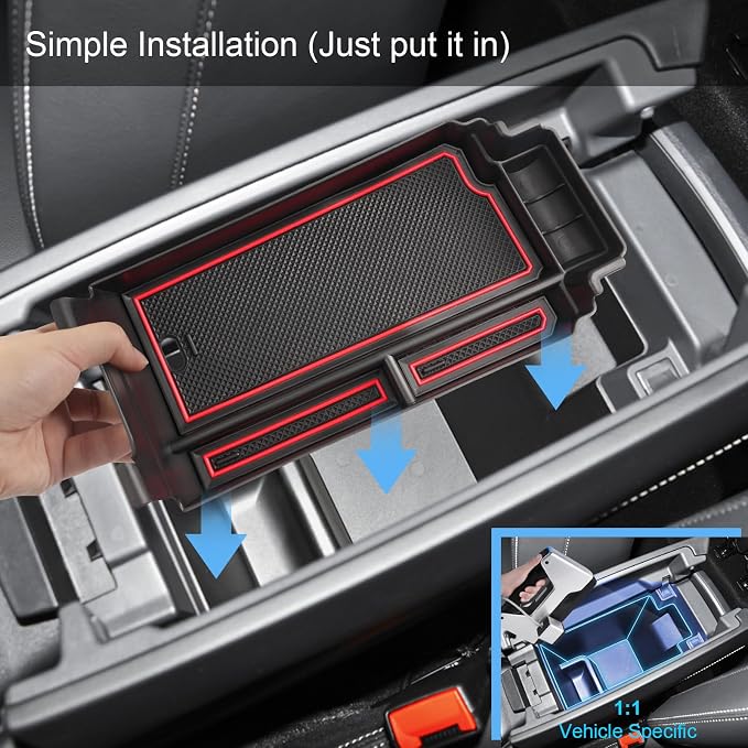 2021-2025 2026 Rogue Center Console Organizer for Nissan Rogue (S/SV/SL/Platinum/Rock Creek/Dark Armor), Durable ABS&Anti-Slip Rubber Console Tray Insert 2026 2025 Rogue Accessories (Red)