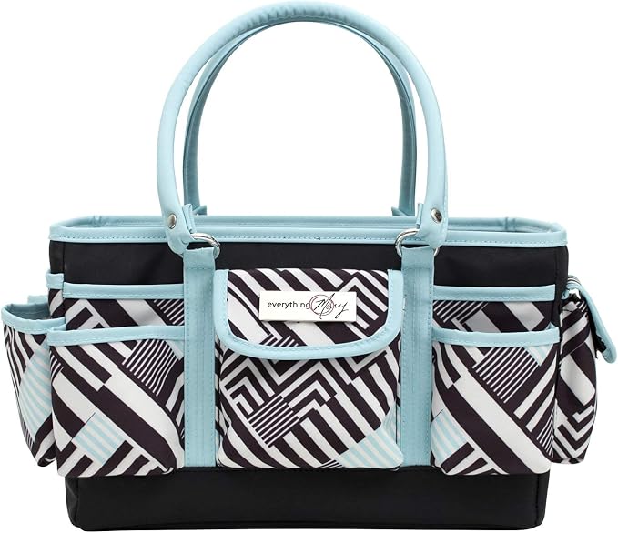 Everything Mary Teal Geometric Deluxe Store and Tote - Storage Organizer Bag for Crafts, Sewing, Paper, Art, Desk, Canvas, Supplies Storage Organization - Travel Art Box with Handle
