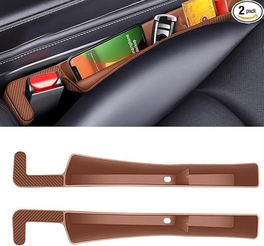 2PCS Car Seat Gap Filler, Automotive Seat Organizer Fill The Gap Between Seat and Console, Universal Car Storage Box Inserts Fill The Gap Between Seat &Console for Coins Wallets Keys (Brown)