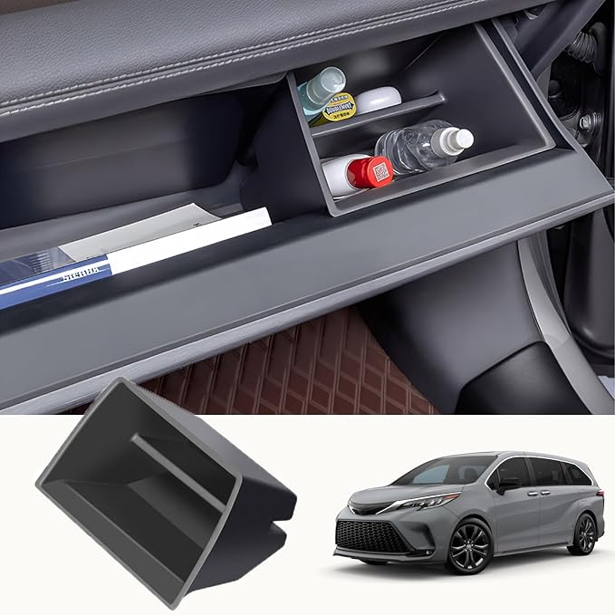 JYCDC Glove Box Organizer Compatible with Toyota Sienna 2026 2025 2024-2021 Accessories, Center Console Glove Compartment Divider Insert, ABS Secondary Storage Tray Interior Parts (Black) (Black)