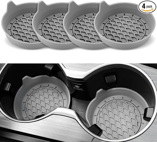 SINGARO Car Cup Holder Coaster, Silicone Cup Holder Insert, Universal Non-Slip Cup Holders, Car Accessories Interior for Women and Man 4 Pack Gray