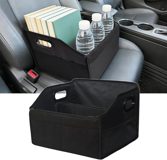 Car Seat Organizer, Automotive Backseat Organizer, Passenger Seat Organizer for kids, Collapsible Trunk Organizer With Handles, Divide & 6 Mesh Pockets, Black
