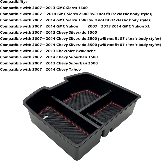 Center Console Organizer Tray Compatible with 2007-2014 GMC Sierra Chevy Silverado Tahoe Yukon Suburban - Accessories Replaces 19166288
