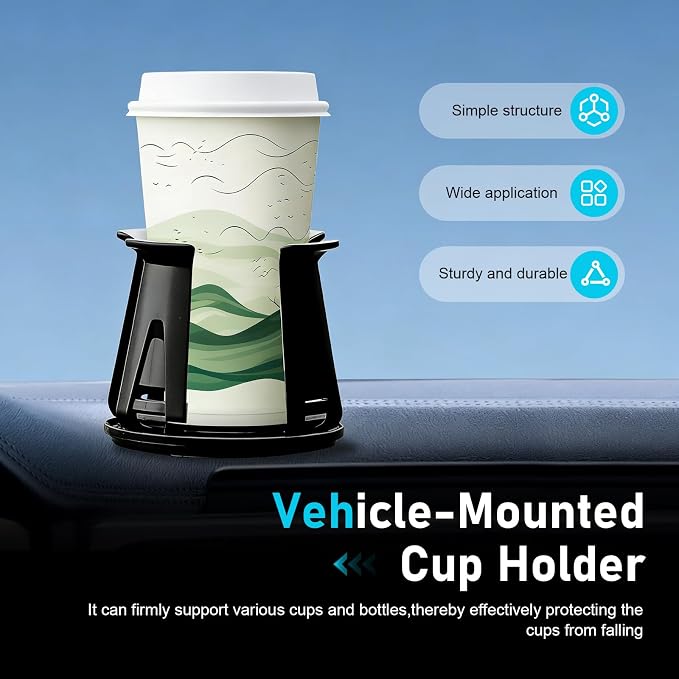 2 PCS Car Cup Holder Adapters, Anti-slip Anti-shake Drink Holder Insert, Adjustable Locking Cup Mount Expander Accessory, Self-adhesive Stabilizer for Most SUVs Sedans Trucks (Black)