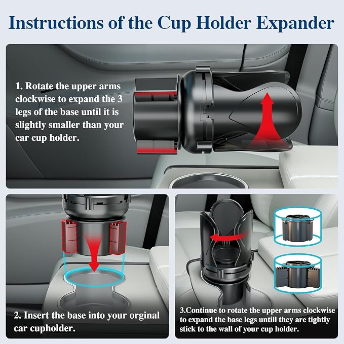 Car Cup Holder Expander, Cup Holder Extender Adapter with Expandable Arm and Adjustable Base, Compatible with Yeti Ramblers, Hydro Flasks, Stanley, Owala Most Coffee Mugs Bottles & Cups (CUP-T-1pack)
