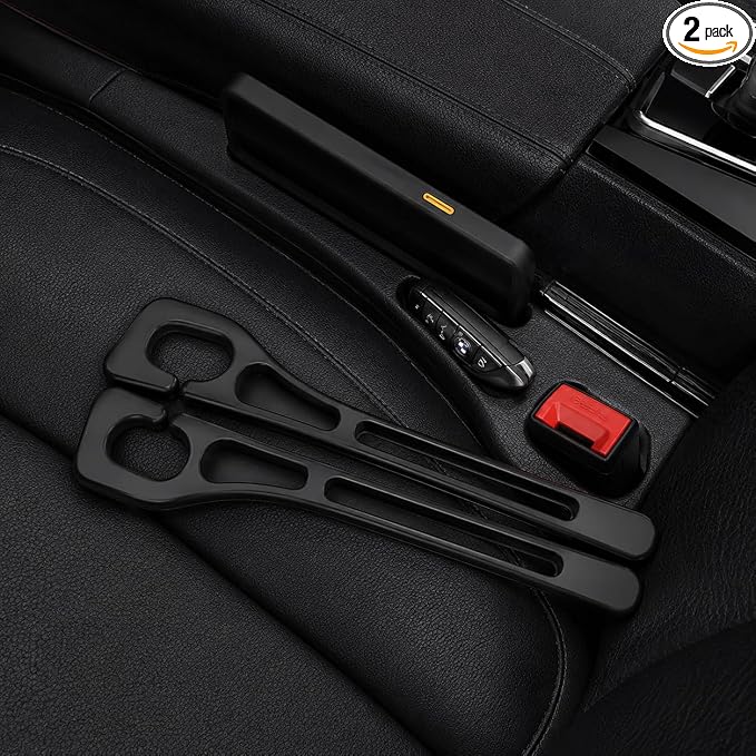 Car Seats Gap Filler Dual-Slot Car Seat Gap Organizer – with Belt Slot, Anti-Drop Gap Filler for Cars & SUVs – No More Lost Items, All Within Reach (2PCS) (Matte Black-120g)
