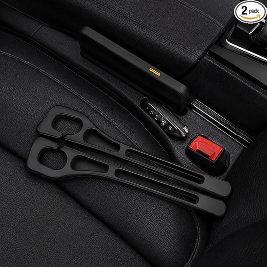 Car Seats Gap Filler Dual-Slot Car Seat Gap Organizer – with Belt Slot, Anti-Drop Gap Filler for Cars & SUVs – No More Lost Items, All Within Reach (2PCS) (Matte Black-120g)