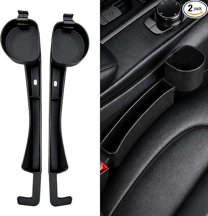 2PCS Upgraded Car Seat Gap Filler with Holder and Hook, Universal Car Gap Seat Storage for Phone Wallets and Keys,Car Organizer Fit Sedan SUV Truck (Black)