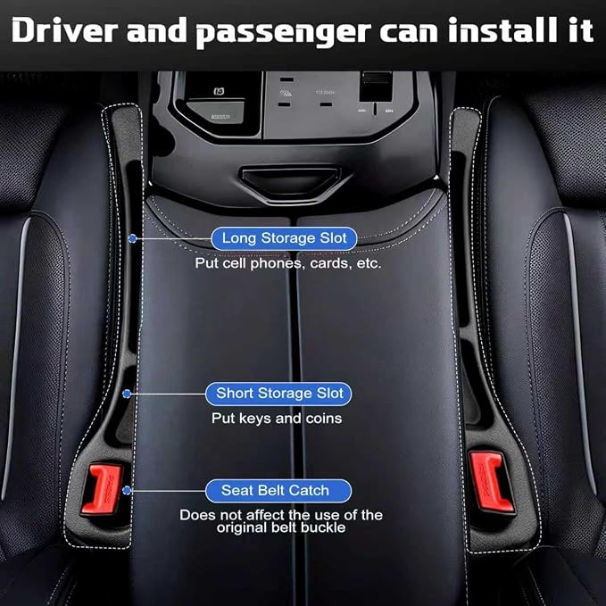 4PCS Car Seat Gap Filler Organizer, Universal Car Seat GapBlocker with Storage Slot, Leak-Proof Seat Gap Plug for Car SUV Truck,Automotive Interior Accessories, Black