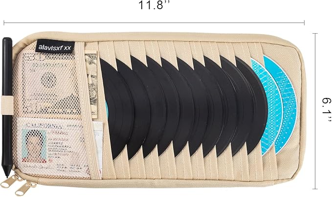 alavisxf xx Car CD Visor Holder, 12 Sleeves Organizer with Mesh Pocket | Durable Oxford Cloth, Holds 12 CDs/DVDs, 1 Pen Holder, 1 Back Inner Pocket, Disc Storage Organizer, Fits Most Vehicle Visors