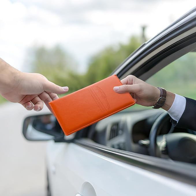 JUSTTOP 1Pack Car Registration and Insurance Holder,Car Document Holder for Cards License with Magnetic Shut,Vehicle Glove Box Car Organizer for Documents, Cards, License(Orange)