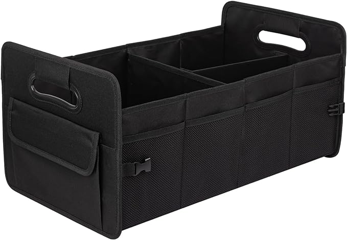 JiatuA Car Trunk Organizer, Car Organizers and Storage Collapsible Multi Compartment Container Box, Adjustable Car Accessories for SUV Sedan Truck, Standard Size, Black