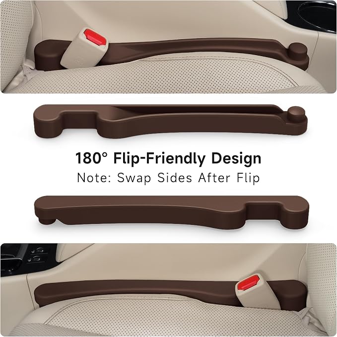 Givifive Car Seat Gap Filler Set of 2, 3IN1 Seat Side Gap Filler Plug with Storage Slot & Hook Function, Soft Foam Universal Fit Car SUV Truck Fill Gap Between Seats Console Organizer（Dark Brown）