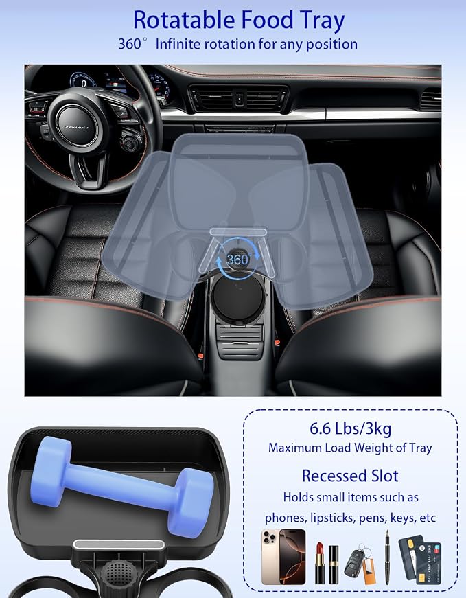 Car Cup Holder Tray - 4-in-1 Universal Car Cup Holder Expander with Snack Table and 3 Drink Mount for Automotive Road Trip, Driver and Front Passenger Organizer for Trucks, SUVs, Minivans