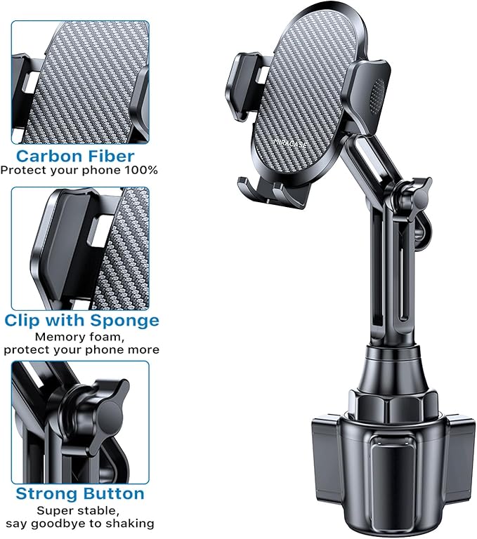 Miracase [Latest Upgraded Universal Cup Phone Holder for Car, [Rotatable & Adjustable] Long Neck Car Cup Holder Phone Mount Compatible with iPhone, Samsung, Google & More Smartphones