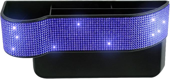 Bling Bling Car Seat Organizer Front Seat Gap Filler with Crystal Rhinestones Diamond, PU Leather Car Seat Console Storage Organizer for Car Accessories (2 Pack Dark Blue)