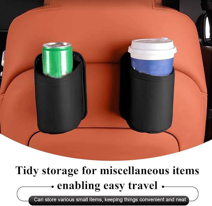 Car Cup Holder, Waterproof Leather Car Door Cup Holder, Clip-On Back Seat Storage Bag & Trash Can, Universal Hanging Drink & Phone Organizer Pocket for Most Cars (Black)
